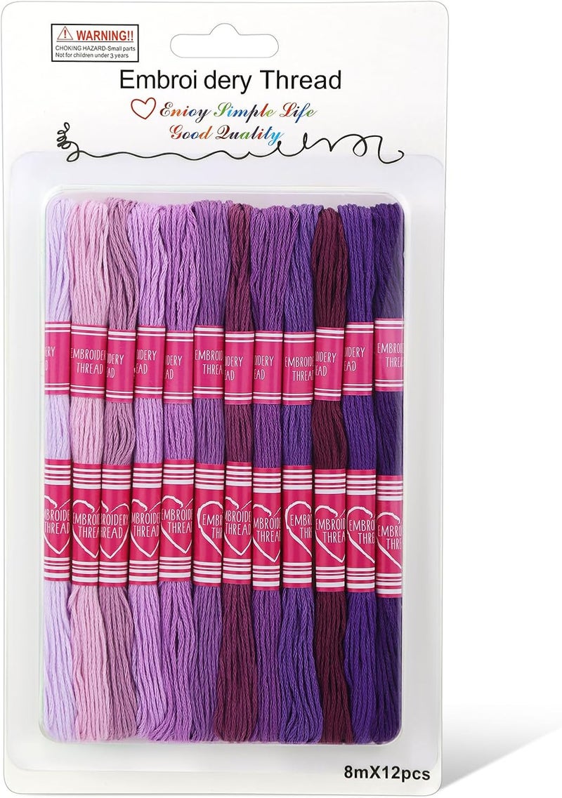Dercuy Embroidery Floss,12 Skeins Purple Embroidery Thread,Friendship Bracelet String for DIY Making,Embroidery Crafts - Image 1